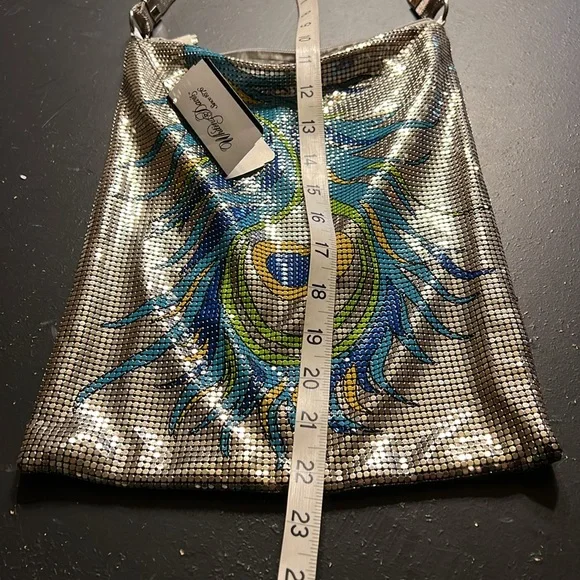 Vintage NEW with tags Whiting & Davis Mesh Peacock Feather Shoulder Bag - Picture 4 of 9